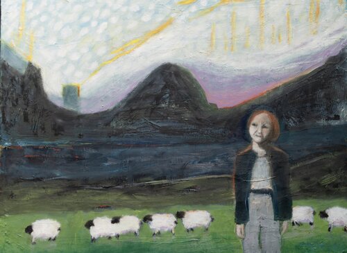 And the sheep keep marching by evy Olsen Halvorsen, Painting for Sale on Select