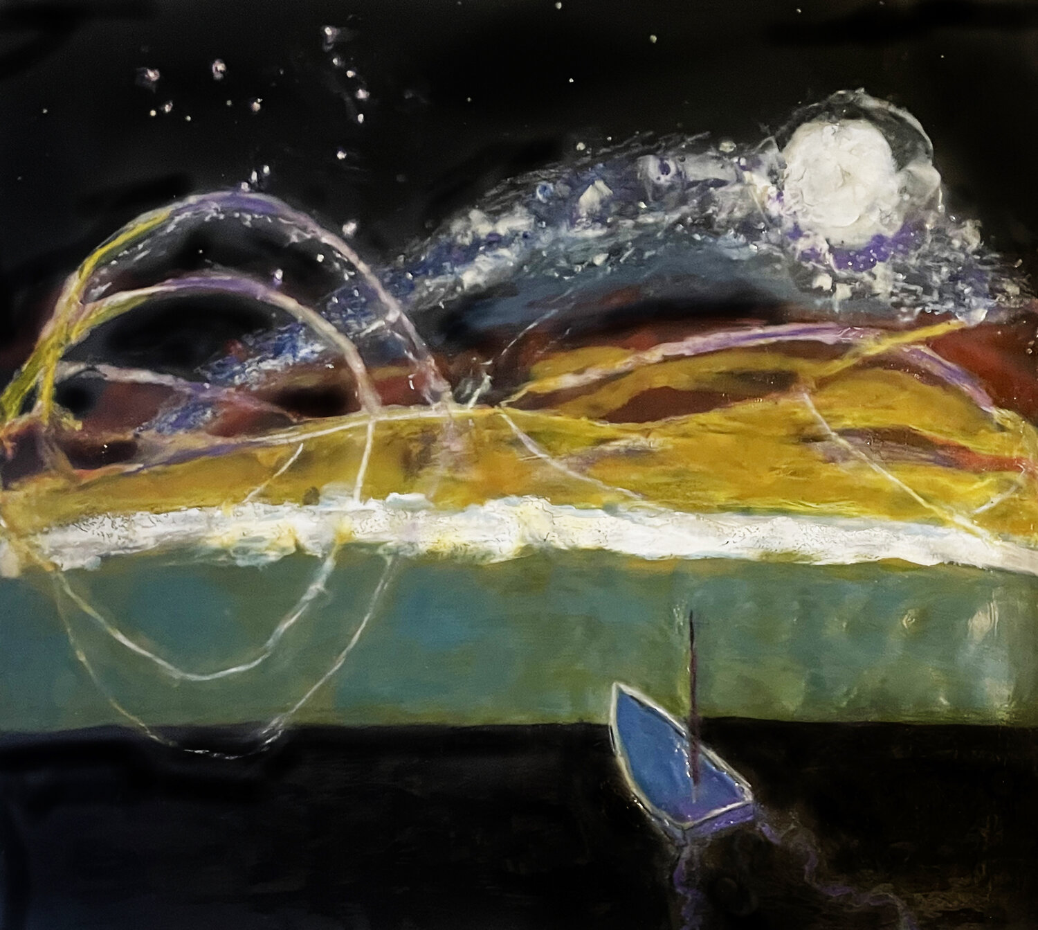 Sailing towards night evy Olsen Halvorsen Original painting for sale