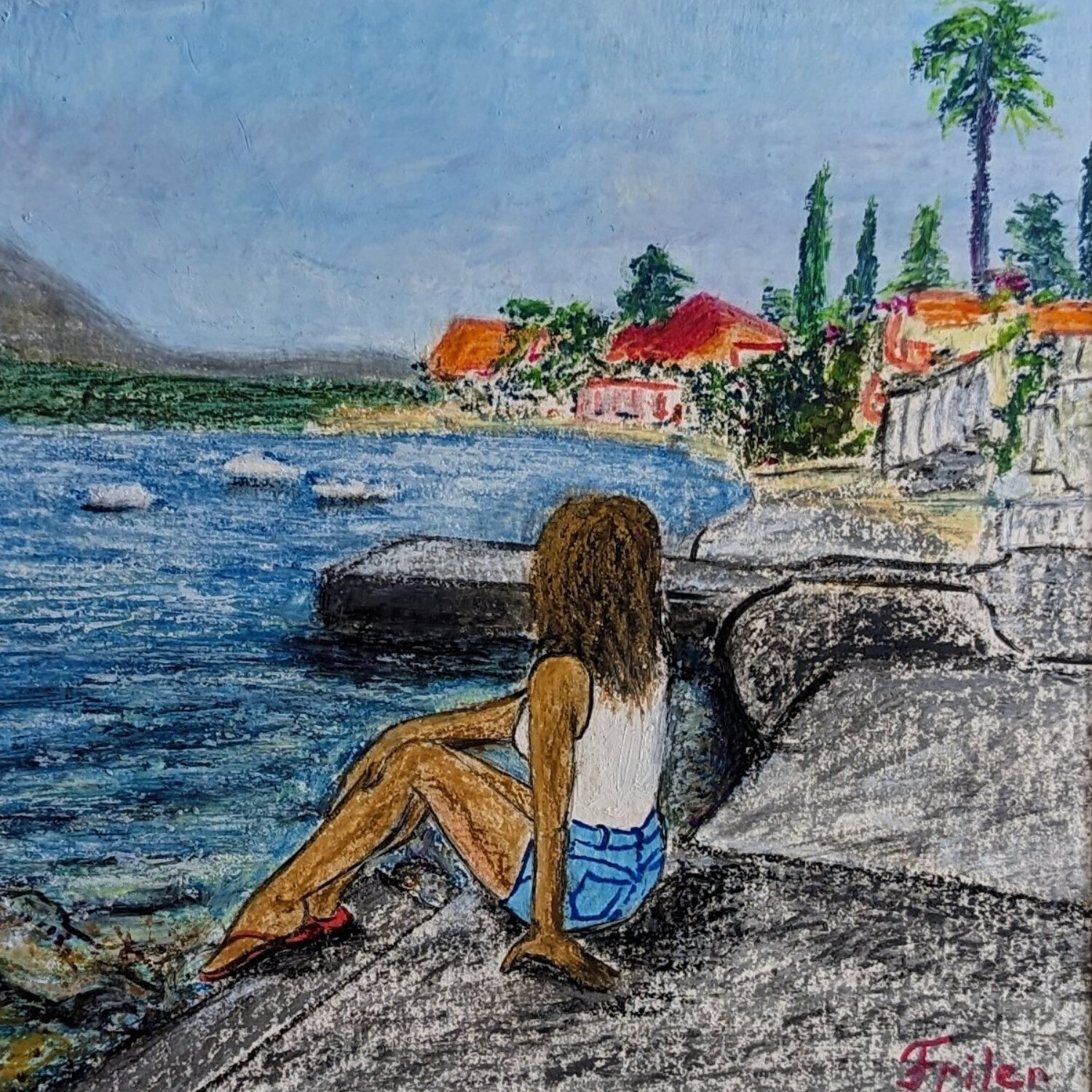 Mädchen in der Bucht Ellen Frischbutter Original painting for sale