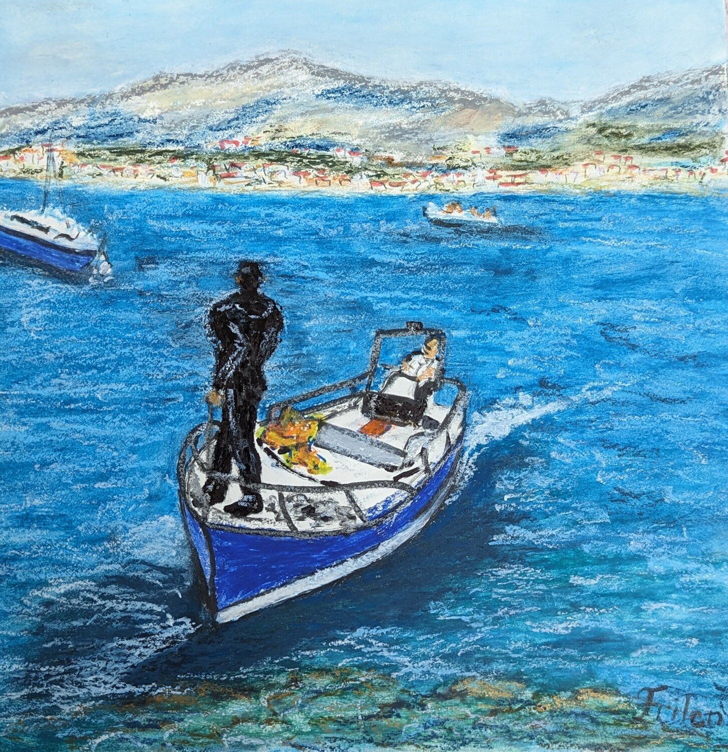 Der Taucher und das Blau Ellen Frischbutter Original painting for sale
