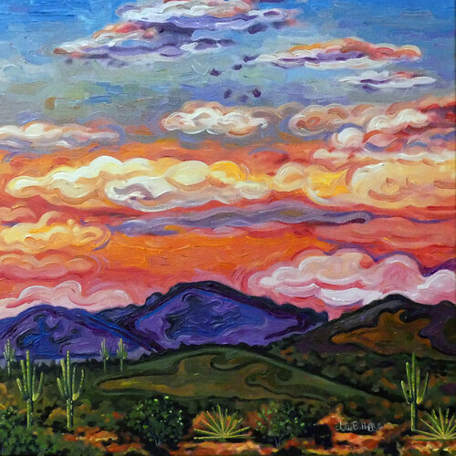 Southwest Sunset Over Desert Landscape by Julie Pace Hoff, Painting for Sale on Select