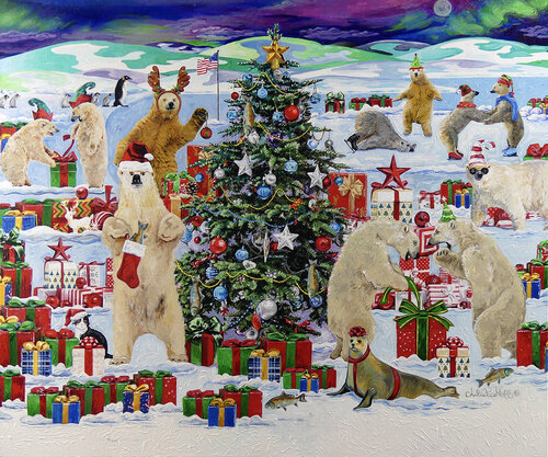 Polar Bear Christmas Party by Julie Pace Hoff, Painting for Sale on Select