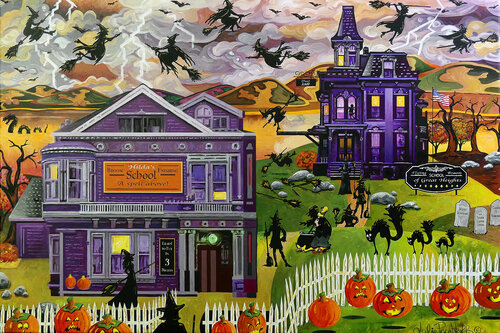 Halloween Witches Flight School by Julie Pace Hoff, Painting for Sale on Select