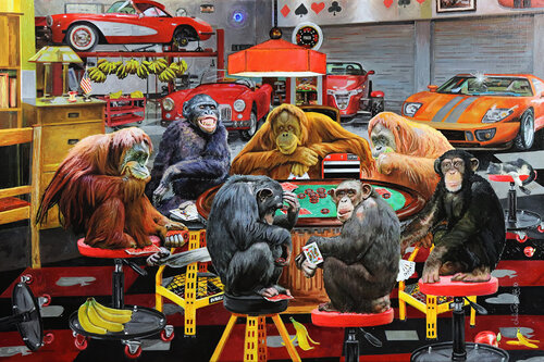 Monkeys Play Poker by Julie Pace Hoff, Painting for Sale on Select