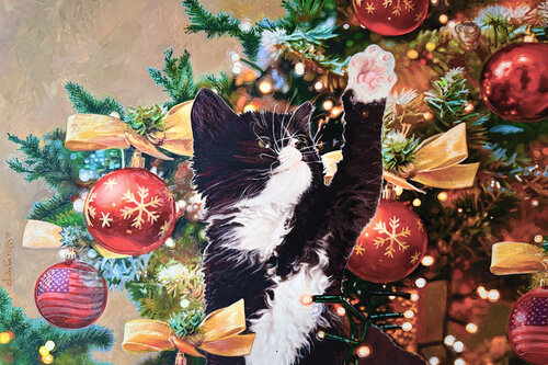 There Once Was A Kitten In A Christmas Tree by Julie Pace Hoff, Painting for Sale on Select