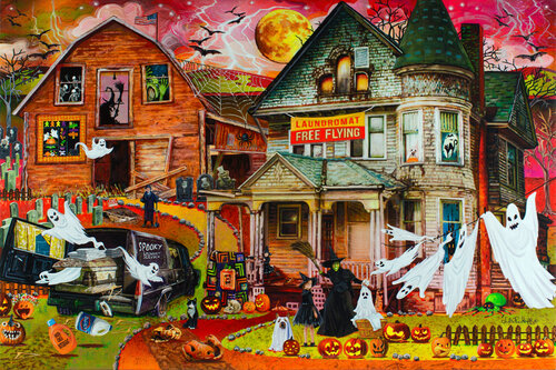 Haunted Halloween Laundromat by Julie Pace Hoff, Painting for Sale on Select