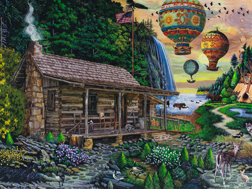 Daniel Boone's Cabin Idealized by Julie Pace Hoff, Painting for Sale on Select