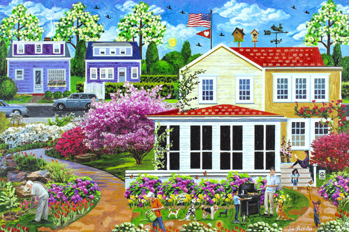A Springtime Family  Backyard Leisure by Julie Pace Hoff, Painting for Sale on Select