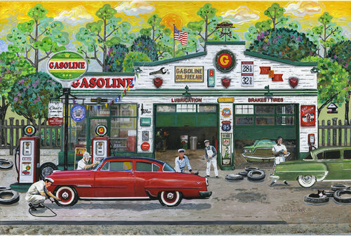 Vintage Gas Station von Julie Pace Hoff, Malerei kaufen auf Select