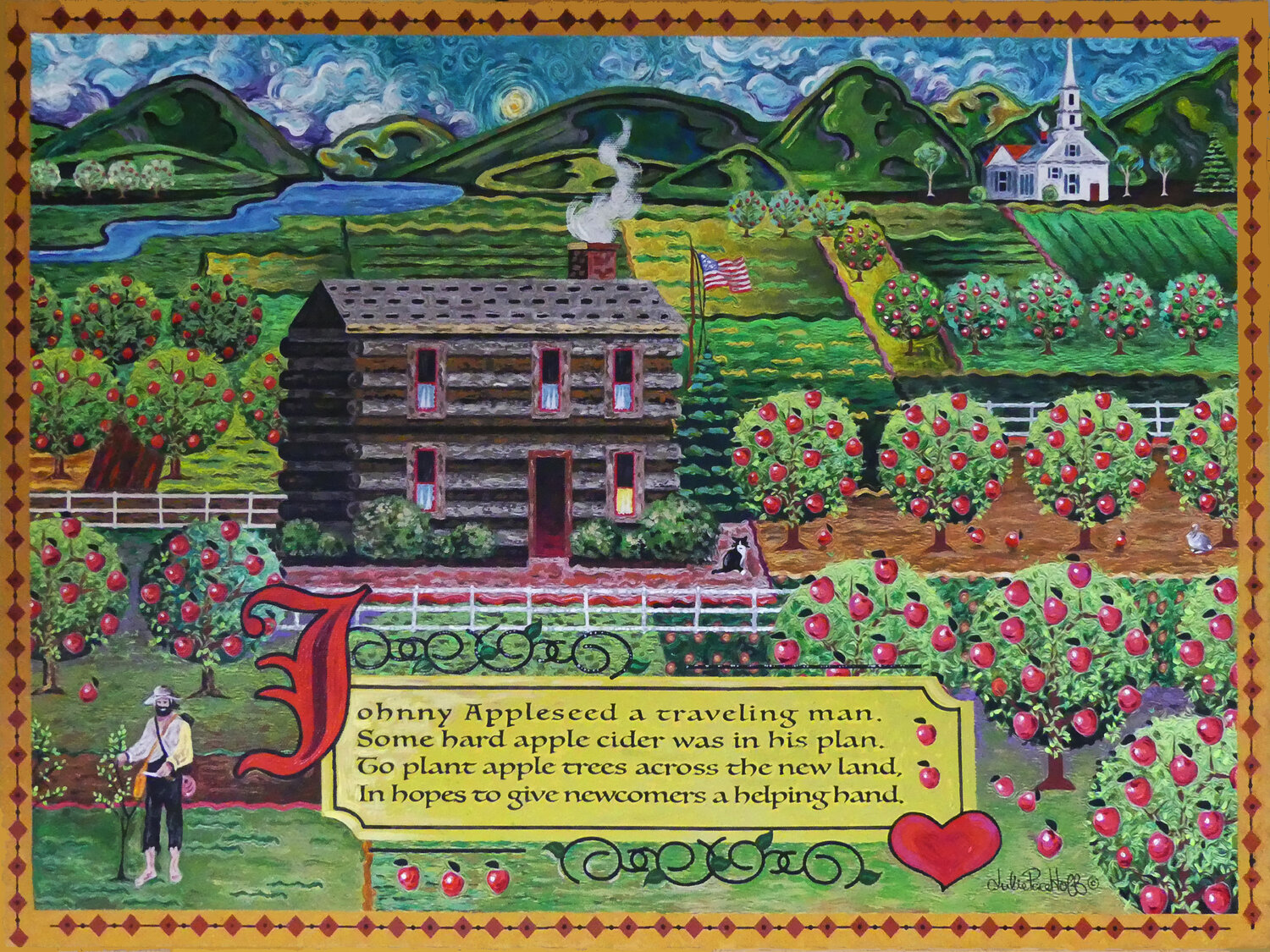 Johnny Appleseed Julie Pace Hoff Original painting for sale