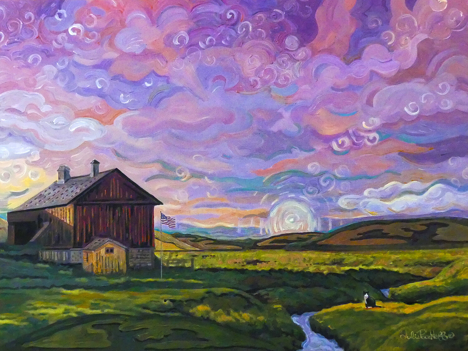 Barn With Pink Sky Julie Pace Hoff Original painting for sale