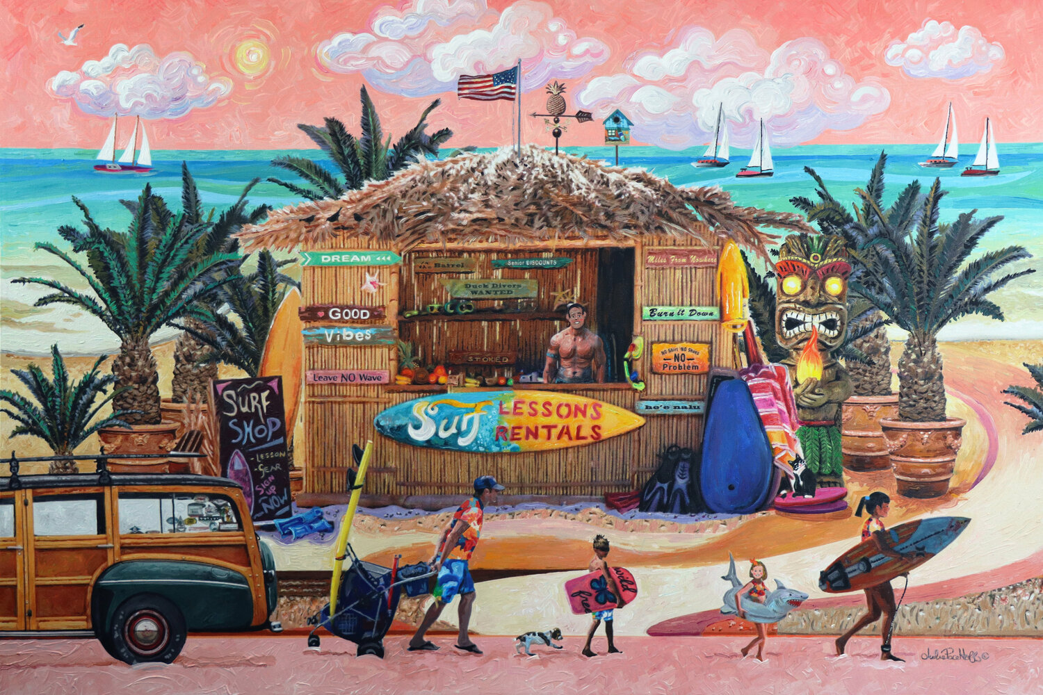 Surfside Surf Shop Julie Pace Hoff Original painting for sale