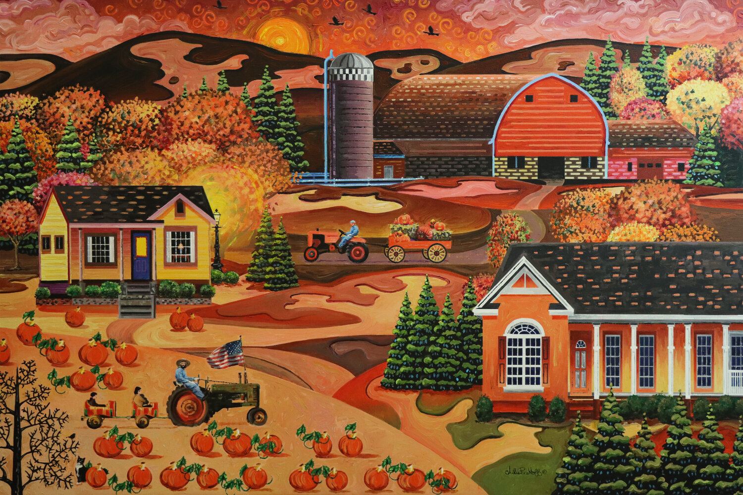 Autumn American Farm Julie Pace Hoff Original painting for sale