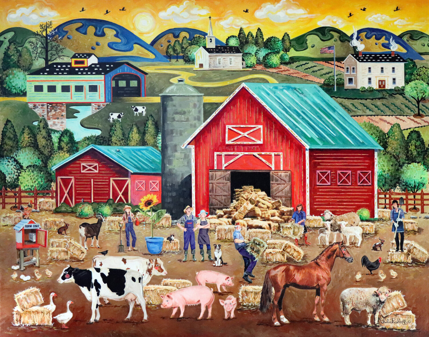 Hay Barn With Farm Animals Julie Pace Hoff Original painting for sale