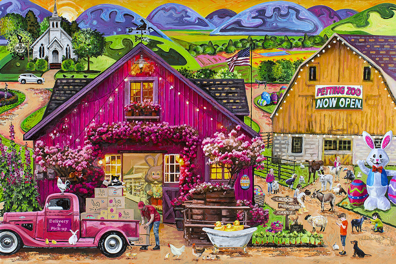 Easter's Petting Zoo Julie Pace Hoff Original painting for sale