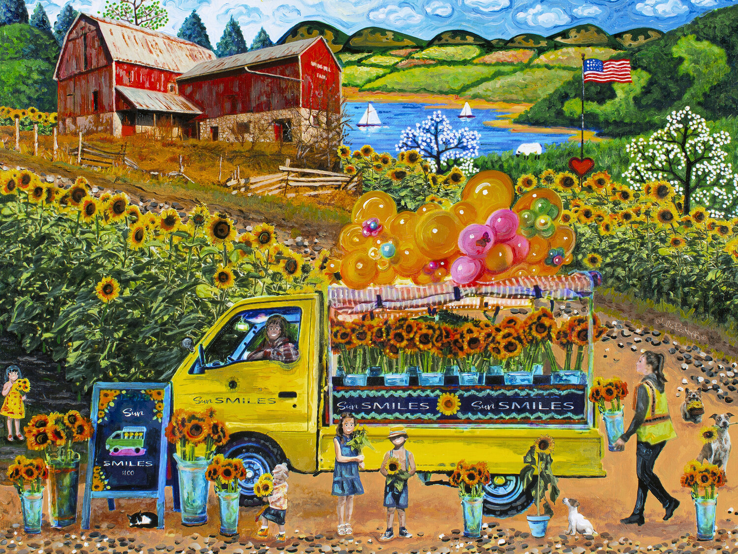 Sunflowers - Sun Smiles Julie Pace Hoff Original painting for sale