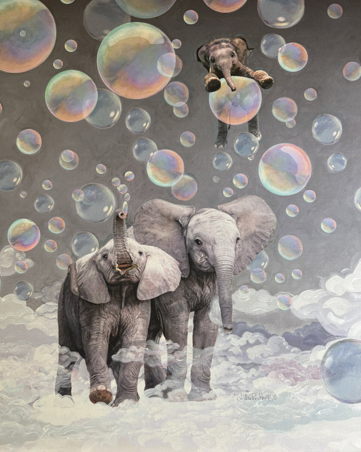 Elephant Family And Bubbles Julie Pace Hoff Original painting for sale