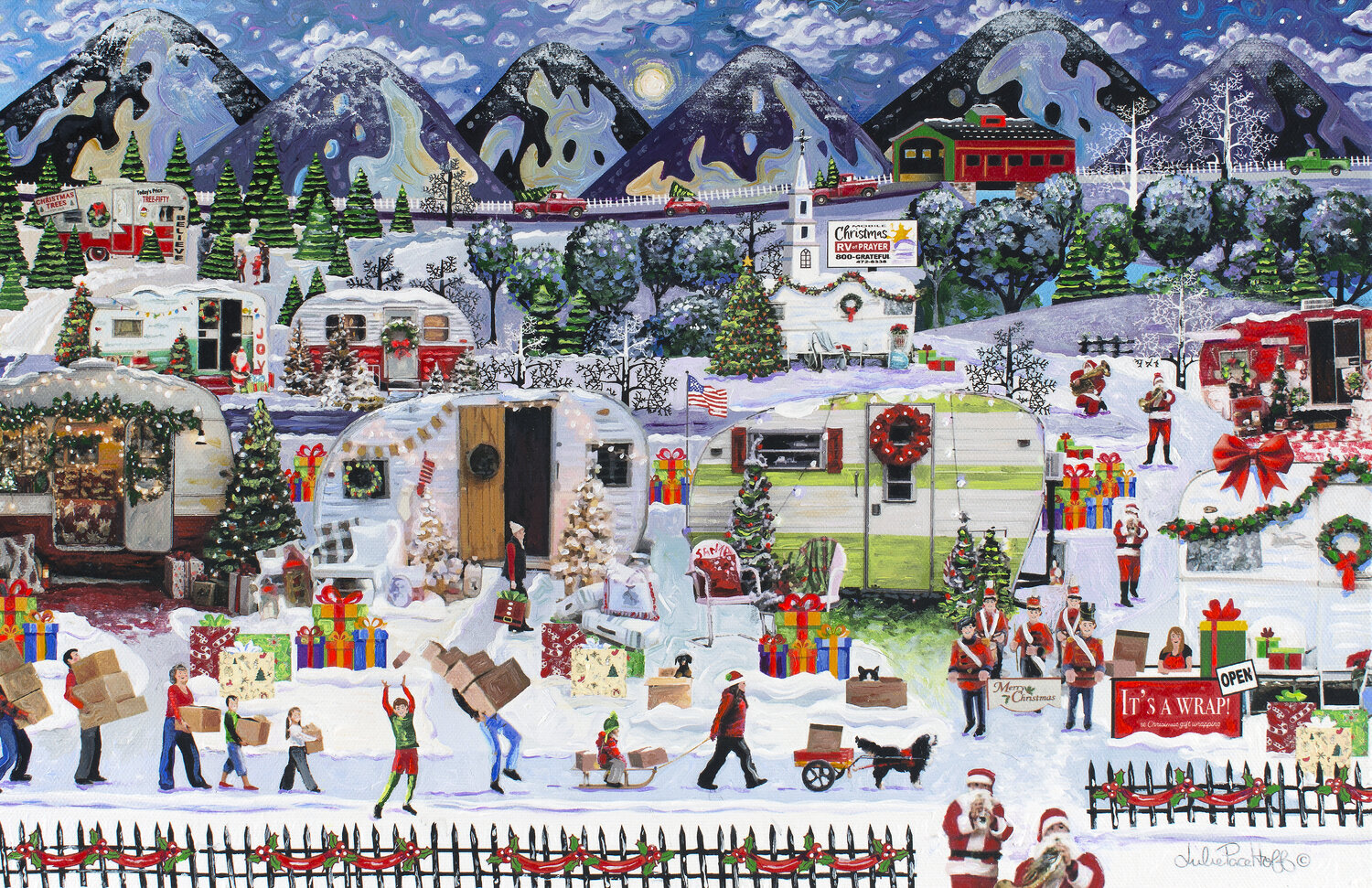 Trailer Christmas Park Julie Pace Hoff Original painting for sale