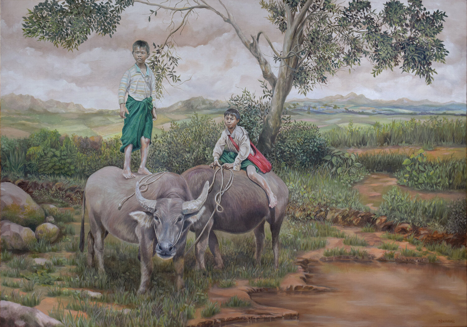 On The Way to Pindaya Michel Devanakis Original painting for sale
