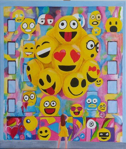 Behind the smiles ! by Mieke Van Cauter, Painting for Sale on Select