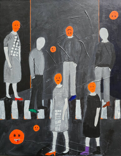 Dark Figures in Motion by Mieke Van Cauter, Painting for Sale on Select