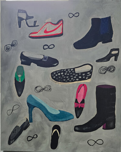 The Colored Shoes – The Many Ways We Walk by Mieke Van Cauter, Painting for Sale on Select