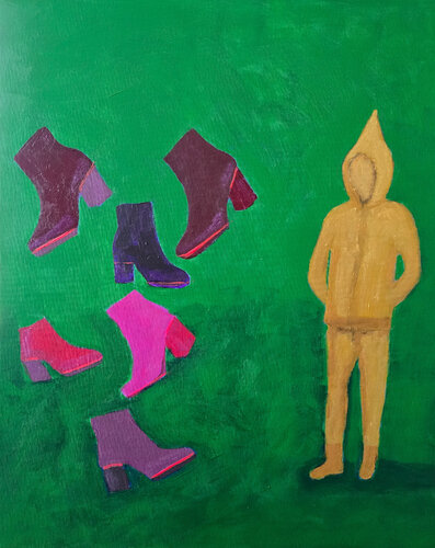 Those colours don’t go with my golden outfit by Mieke Van Cauter, Painting for Sale on Select