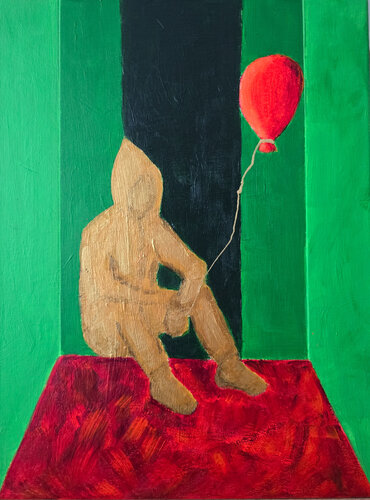 My red balloon and me by Mieke Van Cauter, Painting for Sale on Select