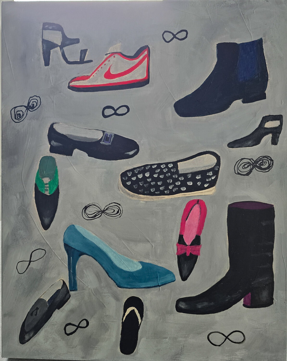 The Colored Shoes – The Many Ways We Walk Mieke Van Cauter Original painting for sale