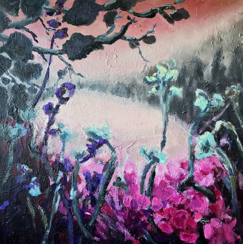 Pink Skies recite your Name by Birgit Huttemann-Holz, Painting for Sale on Select