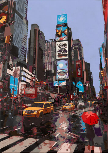 Rainy Evening in Times Square by Marco Barberio, Painting for Sale on Select