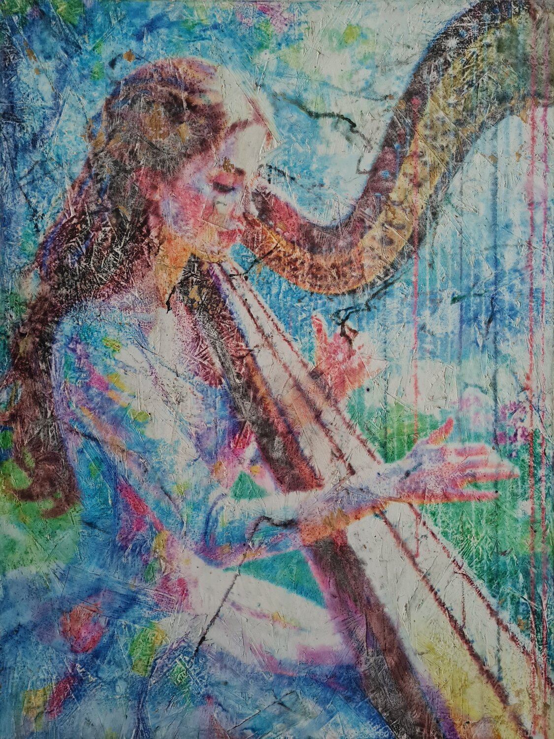 Playing a harp (n.705) Alessio Mazzarulli Original painting for sale
