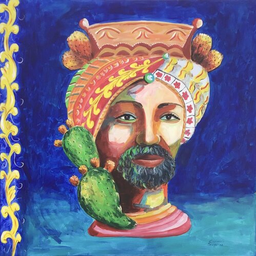 Teste di Moro con fichi d'india by Carmelo Margarone, Painting for Sale on Select