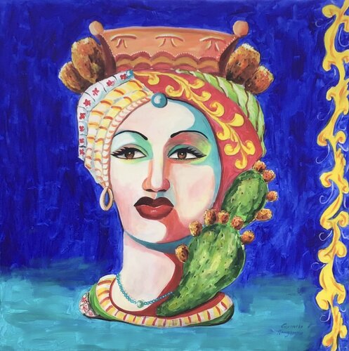 Teste di Moro Donna con fichi d'india by Carmelo Margarone, Painting for Sale on Select