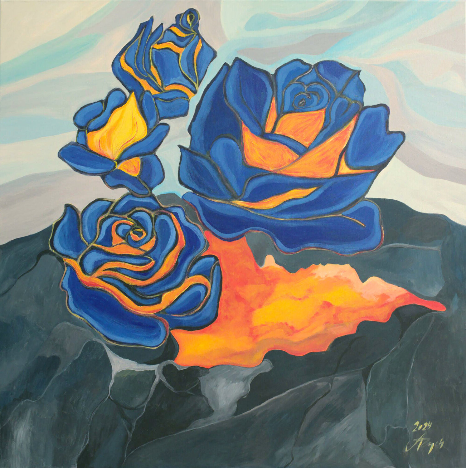 Hybryda Rosa Agnieszka Zych Original painting for sale
