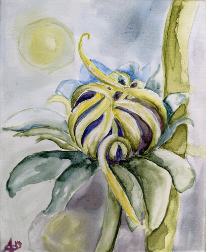 Serie „Im Erblühen“ Passionsblumenknospe by Andrea Grube, Painting for Sale on Select