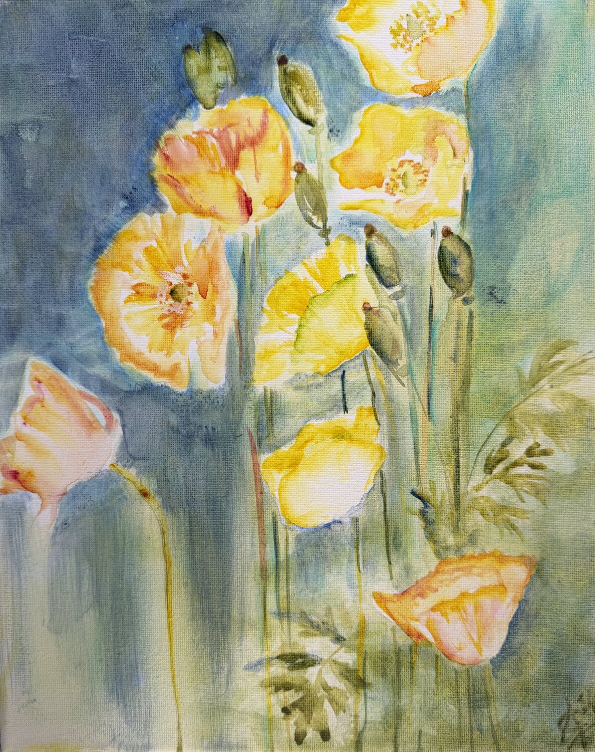 Serie „Im Erblühen“ Isländischer Mohn Andrea Grube Original painting for sale