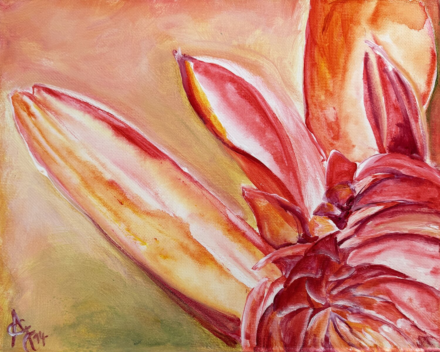 Serie „Im Erblühen“ Dahlienknospe Andrea Grube Original painting for sale