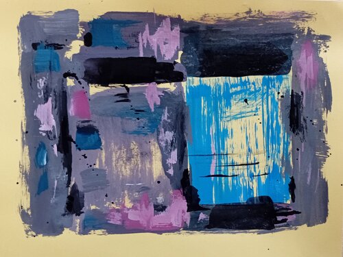 Yellow and trquishblue by Arttake Studio, Painting for Sale on Select