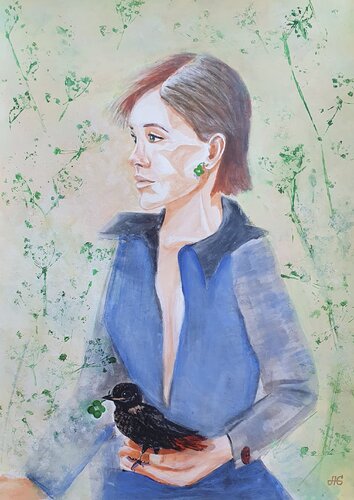 She Doesn"t Save the Bird, the Bird Save Her. by Galyna Antonenko, Painting for Sale on Select