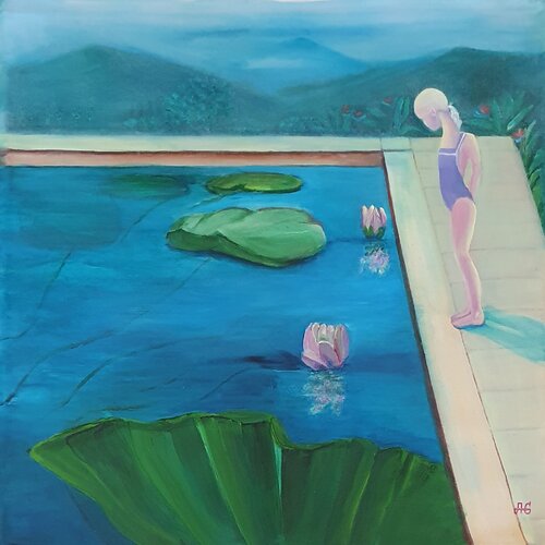 The Girl and the Secret of the Blooming Lotus. von Galyna Antonenko, Malerei kaufen auf Select