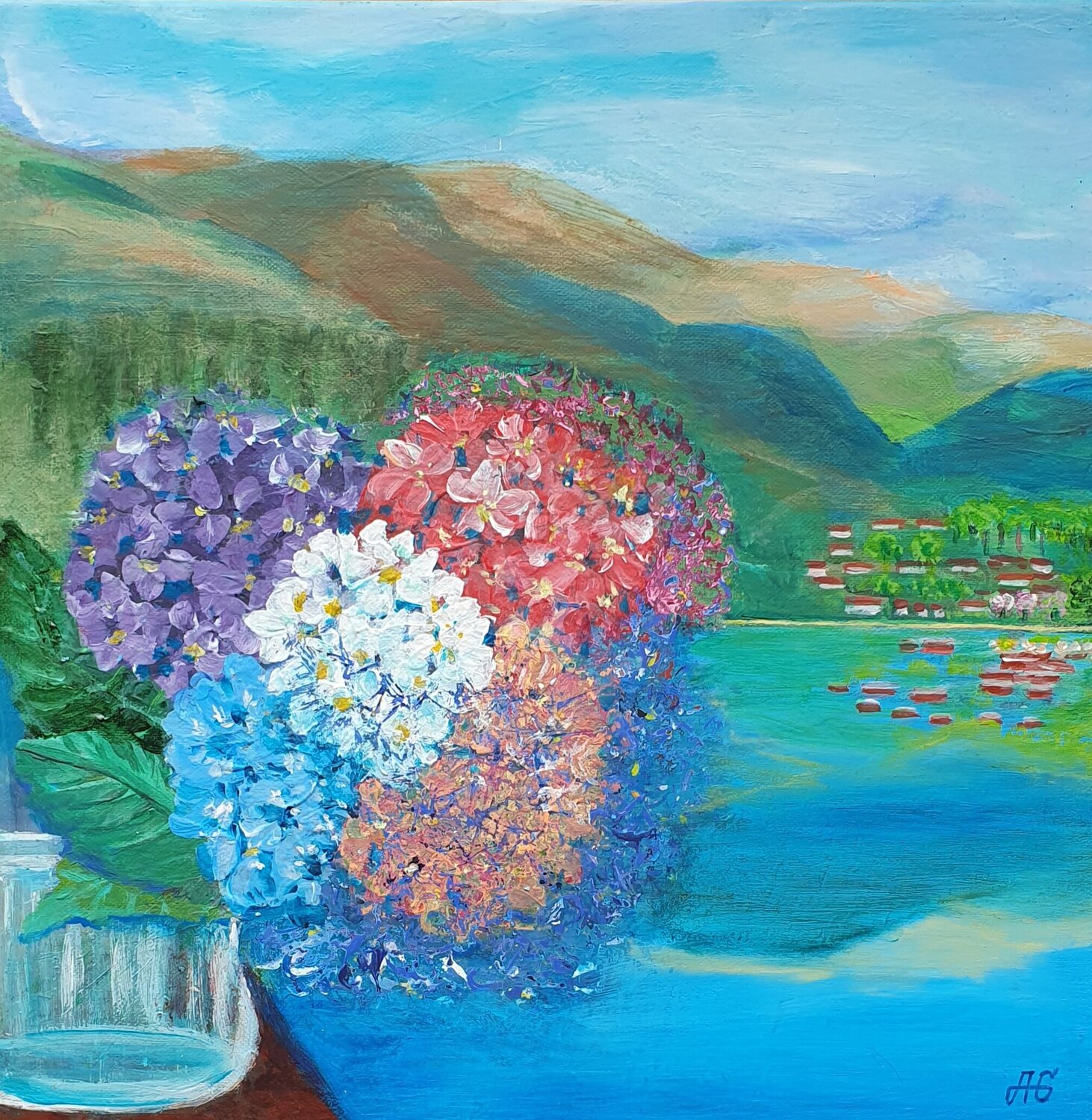 Mountain lake. Reflection. Galyna Antonenko Original painting for sale