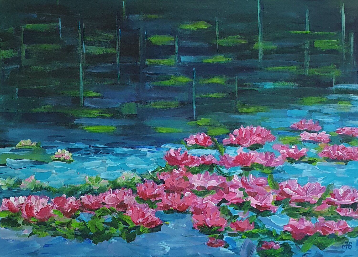 Misterios Pond at Night. Galyna Antonenko Original painting for sale