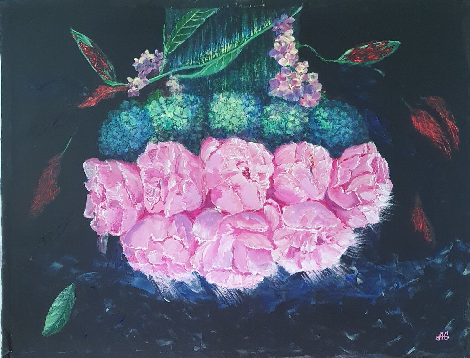 Peony Floral Cascade. Galyna Antonenko Original painting for sale
