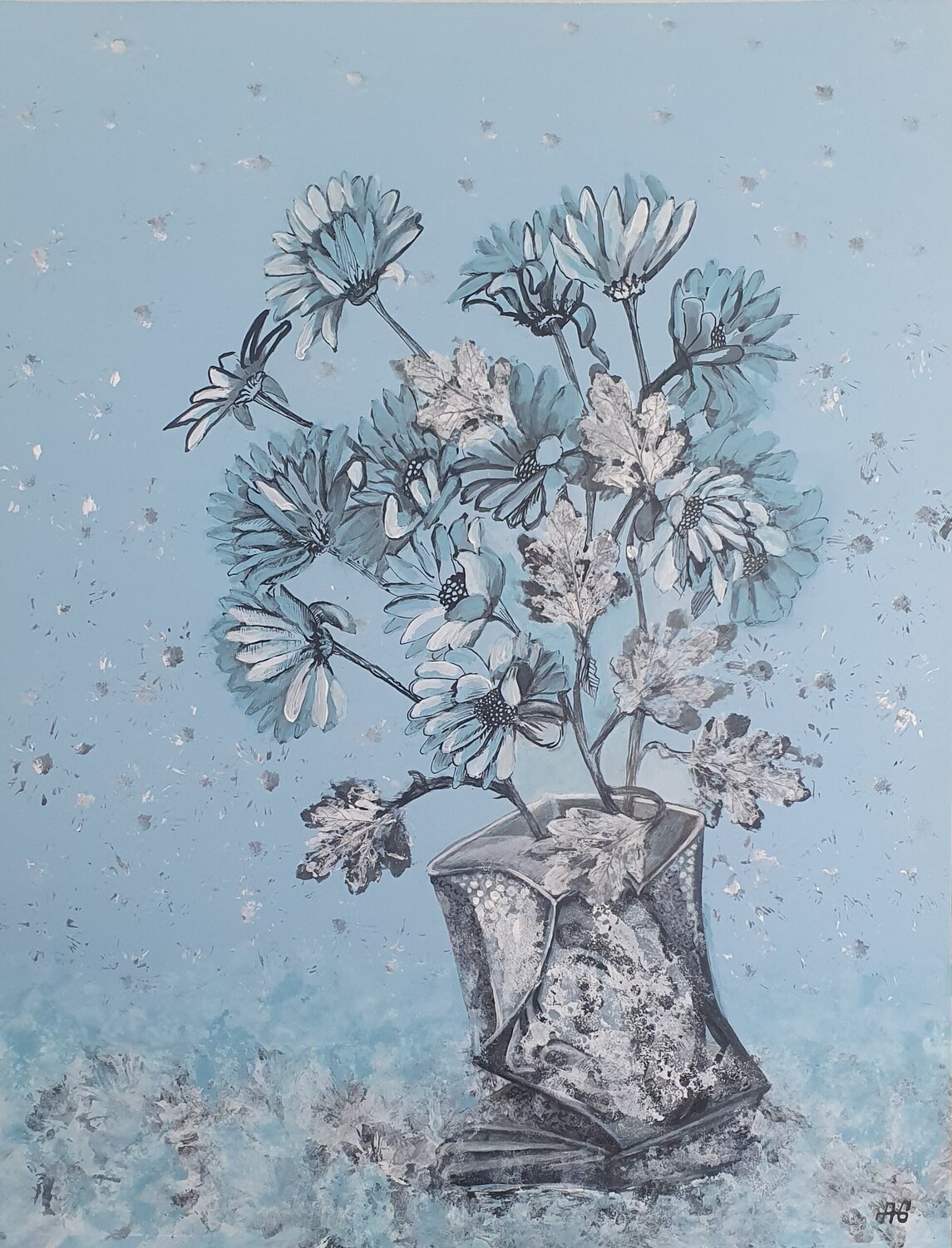 Snow Rhapsody. Chrysanthemum. Galyna Antonenko Original painting for sale