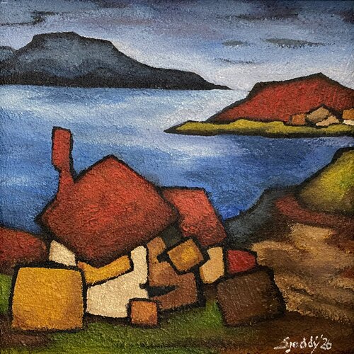 The Fjord & the Red Mountain by Sjoddy, Painting for Sale on Select