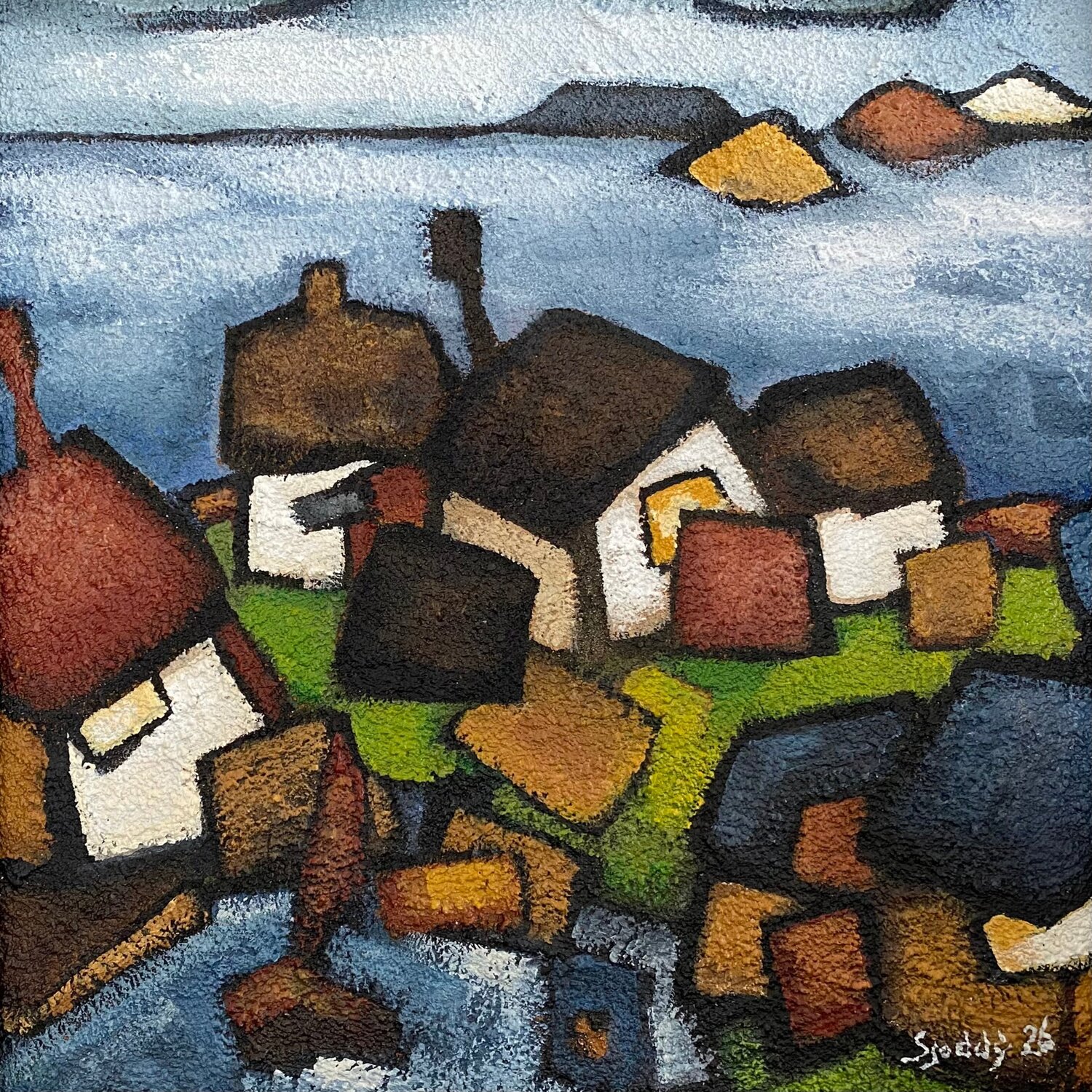 Seaside Village Sjoddy Original painting for sale