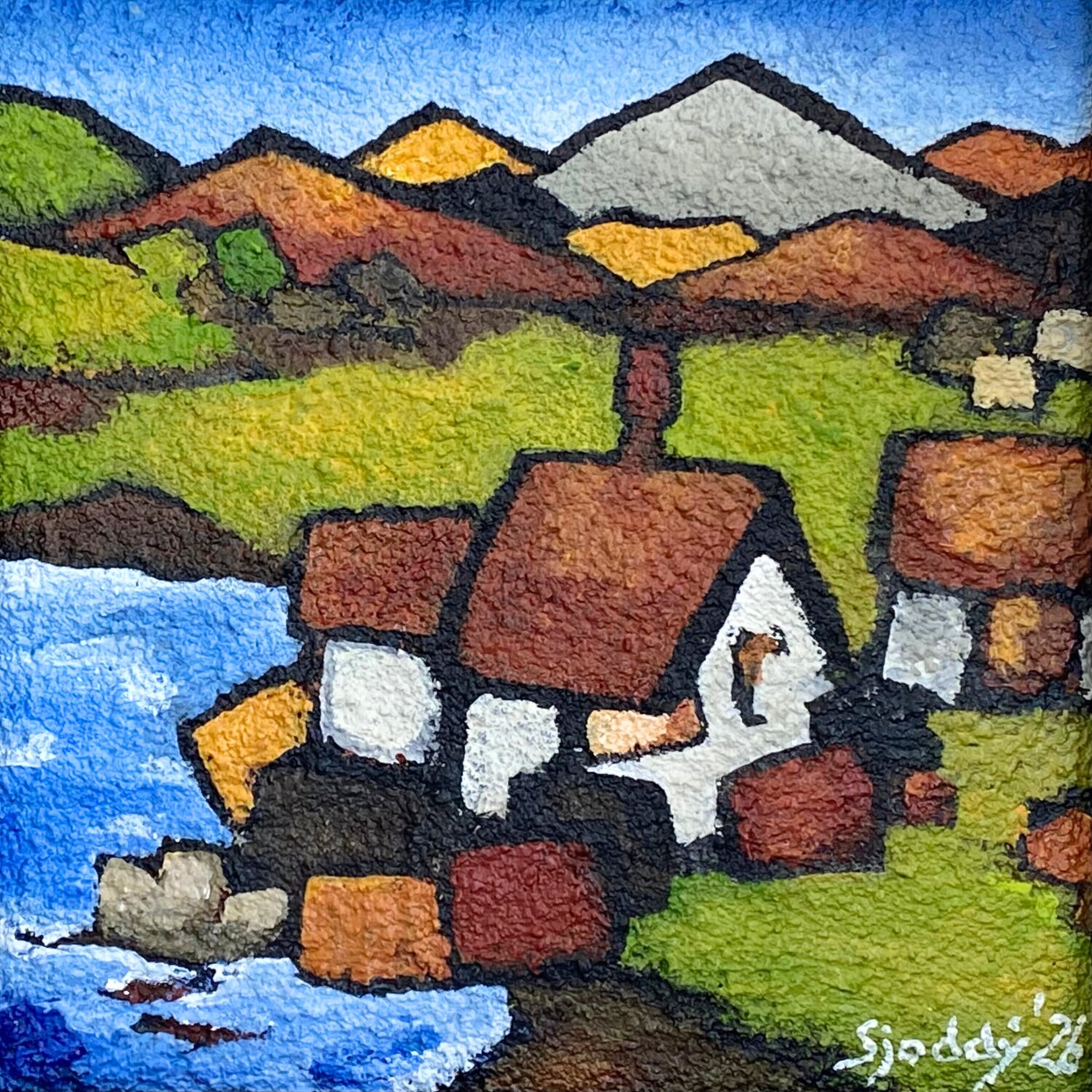 The Farm by the Lake Sjoddy Original painting for sale