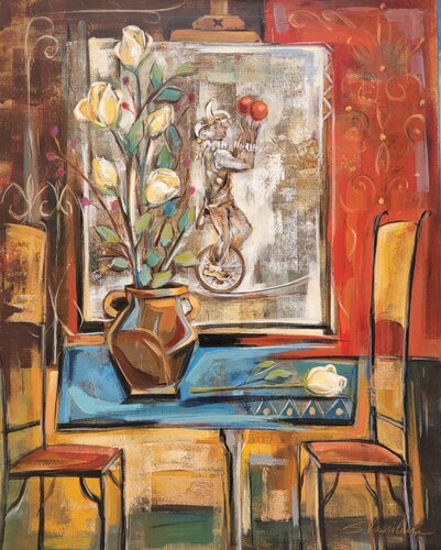 Interior with Unicycle by Silvia Vassileva, Painting for Sale on Select