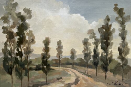 Poplars by the Road by Silvia Vassileva, Painting for Sale on Select